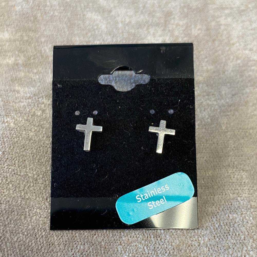Stainless Steel Cross Stud Earrings